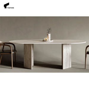 Tostone, las mejores ventas, mesa de comedor de travertino Natural ovalada blanca de Italia para el hogar, apartamento, Villa, comedor, decoración Interior de Hotel - Product Image 3