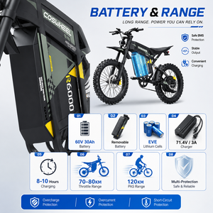 Motocicleta Todoterreno 6424W de 60V de Alta Potencia para Adultos, Motor sin Escobillas, Motocross Rápida de Largo Alcance - Product Image 2