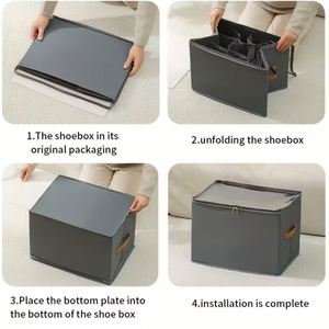 Organisateur de placard multifonctionnel pour vêtements et chaussures avec couvercle et poignée, boîte de rangement anti-poussière pour chaussures - Product Image 4