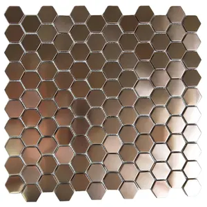 China Wholesale Premium Hexagon Brushed Bronze Copper Stainless Steel Mosaic Tile Backsplash