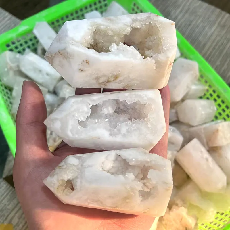 Wholesale Bulk Natural Crystals Healing Stone Points White Agate Geode Druzy Tower Crystal Obelisk
