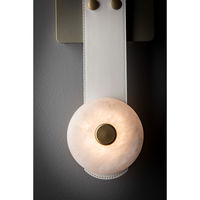 Lampe murale de chevet de luxe nordique en cuir châtaigne avec abat-jour en albâtre pour chambre à coucher