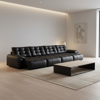 Canapé inclinable en cuir noir capitonné avec base en bois massif et accoudoirs rembourrés pour salon, home cinéma et détente