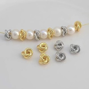 DIY 18K gold plated twist ring washers three in one flower spacer <b>beads</b> smooth twisted loops round yarn balls loose <b>beads</b> - Product Image 1
