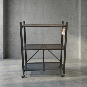 <b>Black</b> 3-Layer Carbon Steel Rolling <b>Shelf</b> With Wire Mesh And Wheels Portable Multi-Level Storage Rack - Product Image 1
