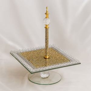 FOSUN Plateaux en verre de luxe de haute qualité Plateau carré en cristal Barre d'or Personnalisé Metin Head Jars Support de rangement Vaisselle de salle de bain - Product Image 4