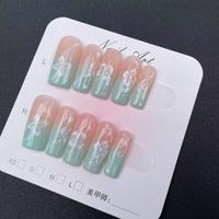 Ongles artificiels faits main de haute qualité, forme cercueil longue, motif floral dégradé frais, réutilisables, vente en gros usine