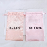 Grande pochette à cordon en satin avec logo personnalisé pour paquets de cheveux perruque de cils emballage de cadeau de bijoux emballage de textile en satin de soie