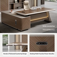 Conjunto de Silla de Oficina Ejecutiva de Lujo Ligero, Estilo Empresarial para Presidente/Gerente, Muebles Modernos de Madera con Luz LED y Diseño Chevron