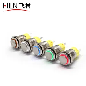 Film 16mm yüksek düz kafa 5pins ile led ışık metal basmalı anahtar su geçirmez IP67 güç led düğme anlık mandallama