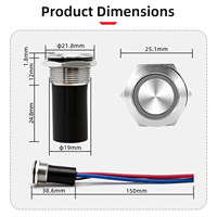 Interrupteur à bouton-poussoir électronique anti-vandalisme en acier inoxydable HS Marine 19 mm, éclairé par LED, 12 V, IP68, anneau LED, 220 V, 20 A