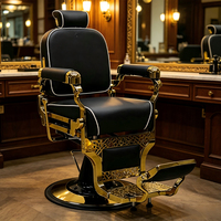 Fauteuil de Salon Hydraulique Inclinable Robuste et Moderne en Cuir PU, Acier Inoxydable Plaqué Or, Pivotant à 360°, Réglable en Hauteur, pour Salon de Beauté