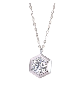 Collier pendentif hexagonal en moissanite 1 carat, argent sterling 925 plaqué or, coupe coussin, design géométrique, tendance, pour mariage - Product Image 5
