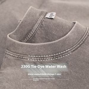 T-shirt Homme Rétro Américain 230g en Coton Pur, Couleur Unie Délavée, Manches Courtes, Coupe Épaules Tombantes, Design Uni - Product Image 4