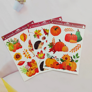Lapin hérisson feuilles d'automne citrouille automne fenêtre statique <span class=keywords><strong>Film</strong></span> autocollants pour la maison école bureau fête - Product Image 1