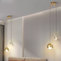 Luminaire suspendu LED moderne minimaliste nordique pour salon, chambre à coucher, chevet, luminaire suspendu en cristal, or noir, E27, luminaire suspendu en métal