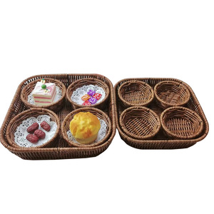 Rattan <b>Basket</b> Set Rectangular Storage Tray With Dividers For Fruit <b>Bread</b> Snacks M Size - Product Image 2