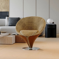 Fauteuil d'appoint grand format en velours marron pivotant à 360 degrés pour salon