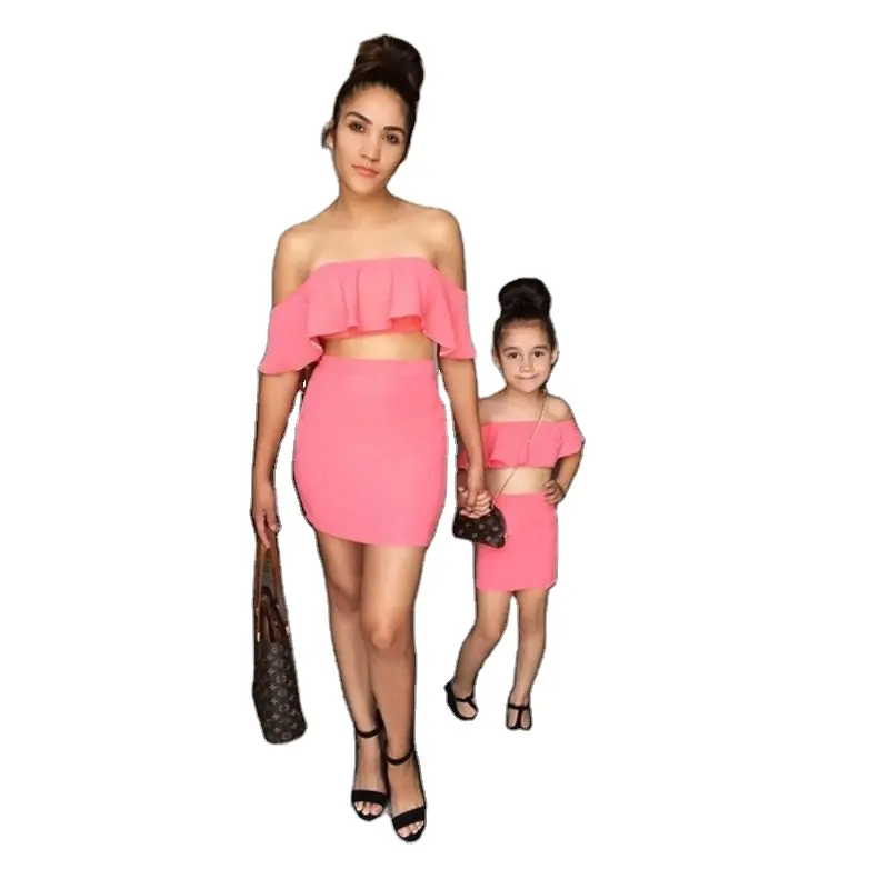 NANTEX Summer New Sales Matching Mother and Daughter Outfits off shoulder Girls Tank Top 2Pcs Mother and Daughter Dress