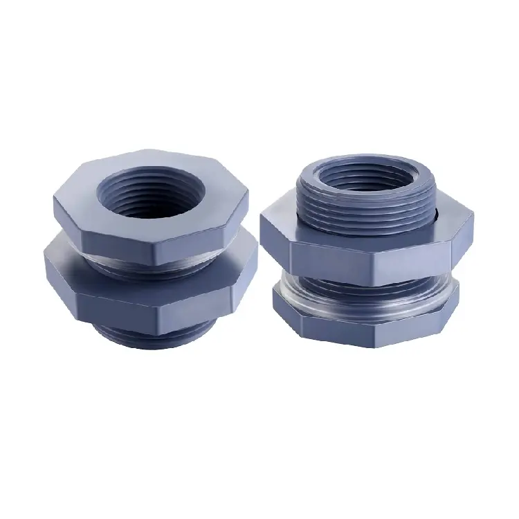 Bulkhead, 1/2 "mnpt x 3/8" fnpt pvc מים מתאימים