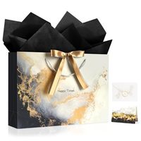 Grand sac cadeau de luxe en papier recyclé avec poignées en ruban, finition plastifiée, design portable pour anniversaires et mariages