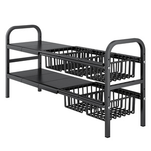 Étagère <span class=keywords><strong>de</strong></span> rangement sous évier à 2 niveaux en acier au carbone, organisateur coulissant réglable pour accessoires <span class=keywords><strong>de</strong></span> <span class=keywords><strong>cuisine</strong></span> sous évier, meuble sous évier - Product Image 5