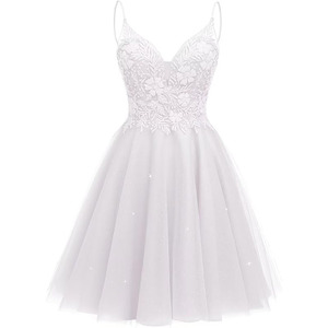 Shimmering Tulle Cocktail Dress Short <b>Lace</b> A-Line Sweetheart Neck Floral Print Women's Party Dress - Product Image 2