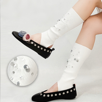Nouveaux chauffe-jambes mi-mollet en coton tricoté épais avec élasthanne et sequins, style slouchy, respirants, pour femme, collection Printemps-Été