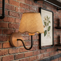 Lampe murale scandinave en bois avec abat-jour en rotin, douille E27, éclairage mural pour chambre à coucher