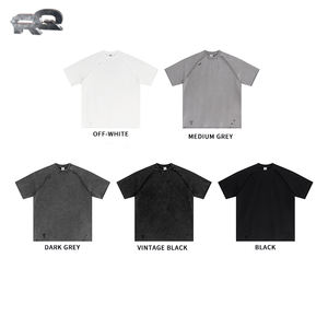 Été Américain Rétro 100% Coton Tissé 330gsm Lavage Lourd Batik Cercle Surdimensionné Plus Size Manches Courtes Ourlet Bouclé Motif Solide - Product Image 4