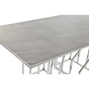 Tavolo da Pranzo in Acciaio e Vetro 180x90x75 cm Effetto Marmo - Product Image 3