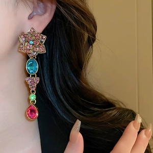 Vintage femmes luxe empilé collier rétro cour Style coloré perle strass gland fleur boucles d'oreilles - Product Image 5