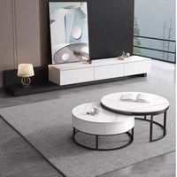 Table basse de stockage de style crème bon marché avec dessus en marbre Table basse en bois de forme ronde bon marché à prix d'usine haut de gamme