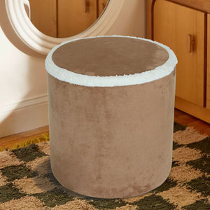 Kahverengi süet dışkı koltuk beyaz kadife trim dekorasyon ile Modern yuvarlak tabure osmanlı - Product Image 6