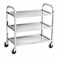 Carrito de Servicio de Cocina Comercial de Acero Inoxidable Pulido de 2 Niveles, Desmontable, con Ruedas, Capacidad de Carga de 300 kg