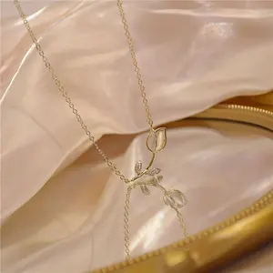 Colar de pingente de rosa banhado a ouro 18k, colar coreano, flor rosa, zircônia cúbica, margarida, olho de gato, para mulheres, 2022
