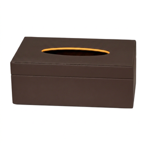 Boîte à mouchoirs et porte-serviettes en cuir PU marron de luxe, écologique, avec accents gris pour la décoration de voitures classiques et de bureaux - Product Image 1