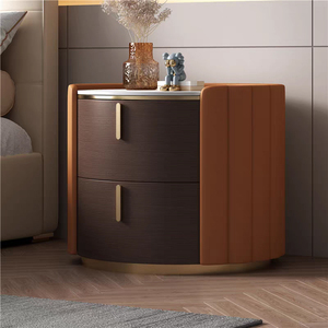 Table de chevet en bois massif ronde de luxe légère, style minimaliste, design haut de gamme, en cuir et en pierre - Product Image 4