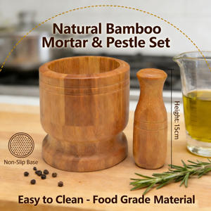 Juego de Mortero y Pilón de Madera, Molinillo <span class=keywords><strong>Natural</strong></span> para Especias, Hierbas, Ajo y <span class=keywords><strong>Pastillas</strong></span>, Herramienta de Preparación de Alimentos para Cocina con Recipiente de Molienda Resistente - Product Image 4