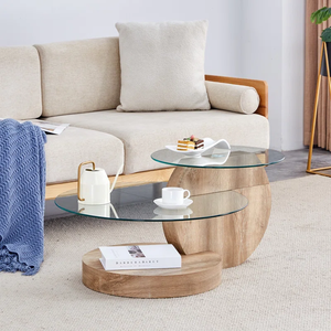 Lineage หรูหราการออกแบบอุตสาหกรรมที่ทันสมัยการทำรังโต๊ะกาแฟที่ทนทานแก้วยกสูงเฟอร์นิเจอร์ห้องนั่งเล่น - Product Image 1