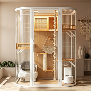 Safe Pet Villa Zero Formaldehyde <b>Wood</b> Fittings Full Surround Mesh Curved White Frame for All Age Domestic <b>Cats</b> - Product Image 1
