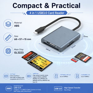 Lecteur de cartes <span class=keywords><strong>USB</strong></span> <span class=keywords><strong>C</strong></span> <span class=keywords><strong>USB</strong></span> 3.0 4 en 1, <span class=keywords><strong>adaptateur</strong></span> de <span class=keywords><strong>carte</strong></span> mémoire haute vitesse 5 Gbps CF MS <span class=keywords><strong>SD</strong></span> TF, prise en charge de la lecture simultanée pour ordinateur portable - Product Image 1