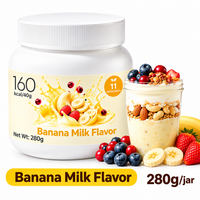 Poudre de shake protéiné 280g saveurs banane, crème de fruits rouges et cacao riche, complément protéiné faible en calories