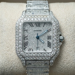 Iced Out Diamond Square <strong>Watch</strong> Full Bling CZ Encrusted <strong>Silver</strong> Roman Numeral Dial Luxury Dress <strong>Watch</strong> for <strong>Men</strong> Hip Hop Style - Product Image 1