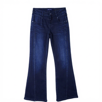 Jean évasé taille haute pour femme, délavé foncé, en coton et polyester, coupe décontractée et élégante, longueur complète, idéal pour les soirées, 10,85 OZ