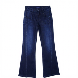 Vaqueros ajustados de mujer de tiro alto con pliegue frontal, elegantes e informales, de mezcla de algodón y poliéster, lavado a la piedra, de largo completo, 10.85 oz - Product Image 1