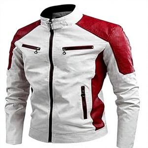 Chaqueta de Motociclista de Cuero PU para Hombre, Estilo Bomber, con Bloques de Color, Resistente al Viento, Cuello Camisero, Cierre de Cremallera, Corte Ajustado, Estilo Urbano Otoñal - Product Image 2