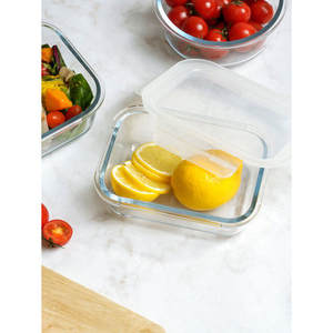 Neoflam 530ml Réservoir de stockage rectangulaire en acier à haute teneur en verre borosilicaté Bambou Couvercles en bois inoxydable Utilisation dans la cuisine pour les fêtes - Product Image 1