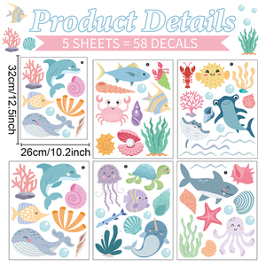 58 pièces/ensemble coloré océan vie autocollant mural créatures <span class=keywords><strong>de</strong></span> la mer autocollant mural sous la mer poisson amovible autocollant mural <span class=keywords><strong>salle</strong></span> <span class=keywords><strong>de</strong></span> <span class=keywords><strong>bain</strong></span> chambre - Product Image 4
