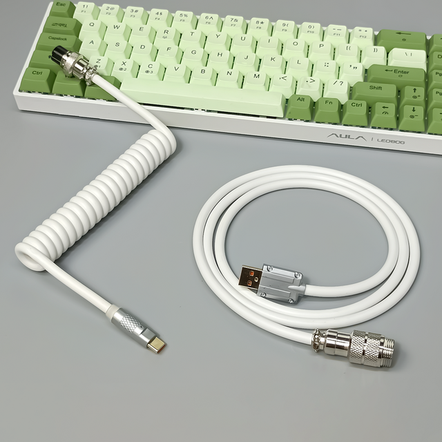 Jmax RGB PU Zinc Alloy Double-Sleeved Coiled Spiral Cable for Gaming Mechanical Keyboard with Detachable Metal-Aviator
